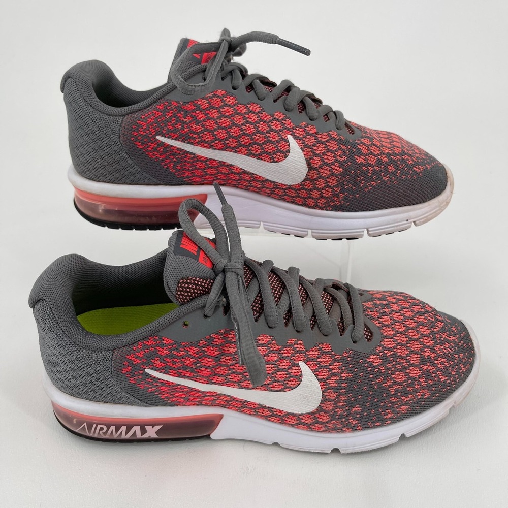 Nike Air Max Sequent 2 Running Shoes WOMENS Gray Red Lace Up Sneakers SIZE 7.5